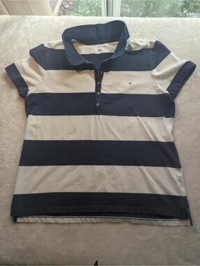 Tommy Hilfiger XL Polo Shirt Navy and Cream Stripes